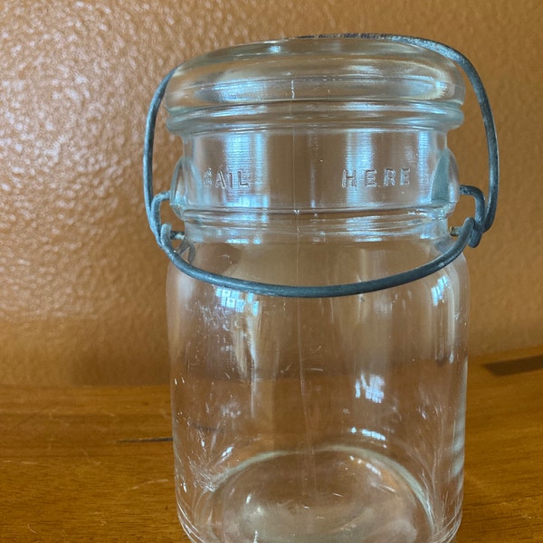 Vintage Anchor Hocking glass canning jar #12 and lid with metal clamp closure