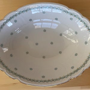 Vintage Royal Limoges 10.5&quot; Oval Scalloped Edge China Bowl in Aqua Flowers Pattern