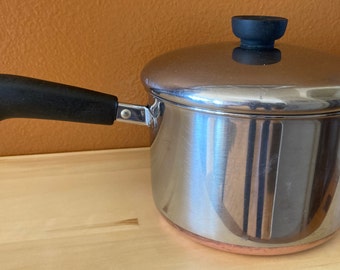 Vintage 3 Quart Revere Ware #1801 Stainless Steel Copper Bottom Handled Saucepan and Matching Lid