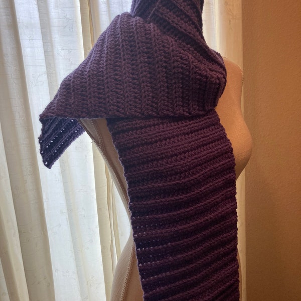 Crochet purple or heather gray scarf