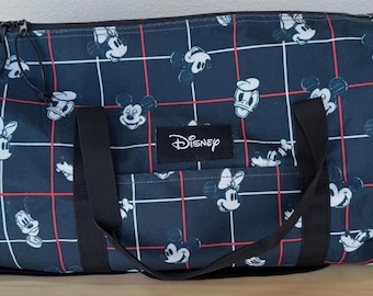 Vintage Unused Disney Mickey, Minnie, Donald, Goofy Black Print Canvas Duffle With Double Handles and Removable Strap