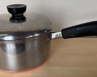 Vintage 1 1/2 Quart Revere Ware #1801 Stainless Steel Copper Bottom Handled Saucepan With Lid