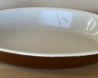 Vintage Hall Stoneware 10.5" Oval Au Gratin Baking Dish in Cream and Brown #529