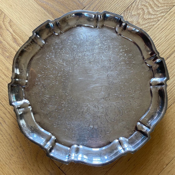 Vintage Round Footed 10" Diameter Silver Tray