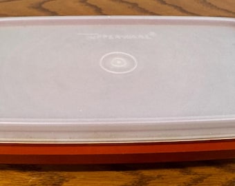 Vintage Tupperware Deli Keeper 2 pc  Base #816-1 in Paprika With Sheer Lid