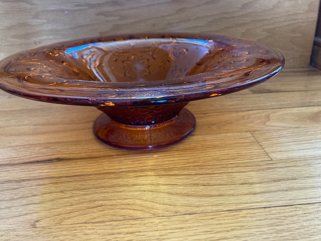 Vintage Amber Cut Glass Bowl Etsy