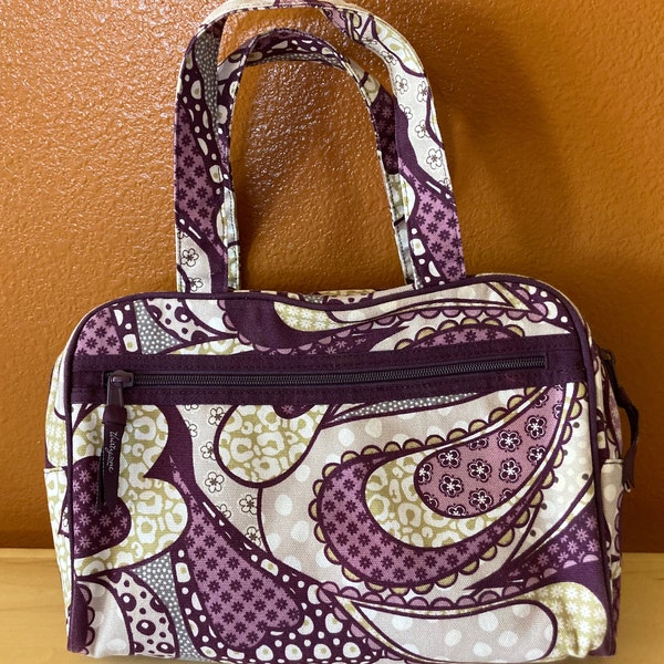 Vintage Thirty-one Tote/Purse in Purple and Taupe Print Fabric