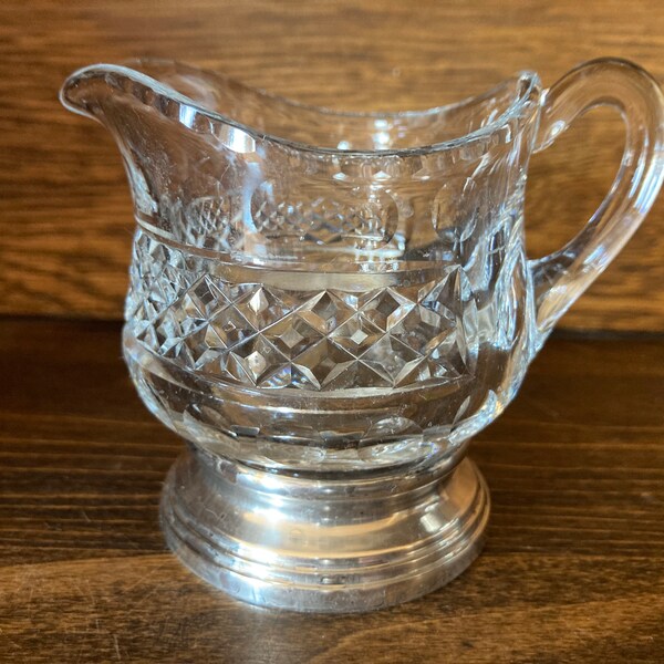 Vintage Sheffield Crystal Creamer with Sterling Silver Base