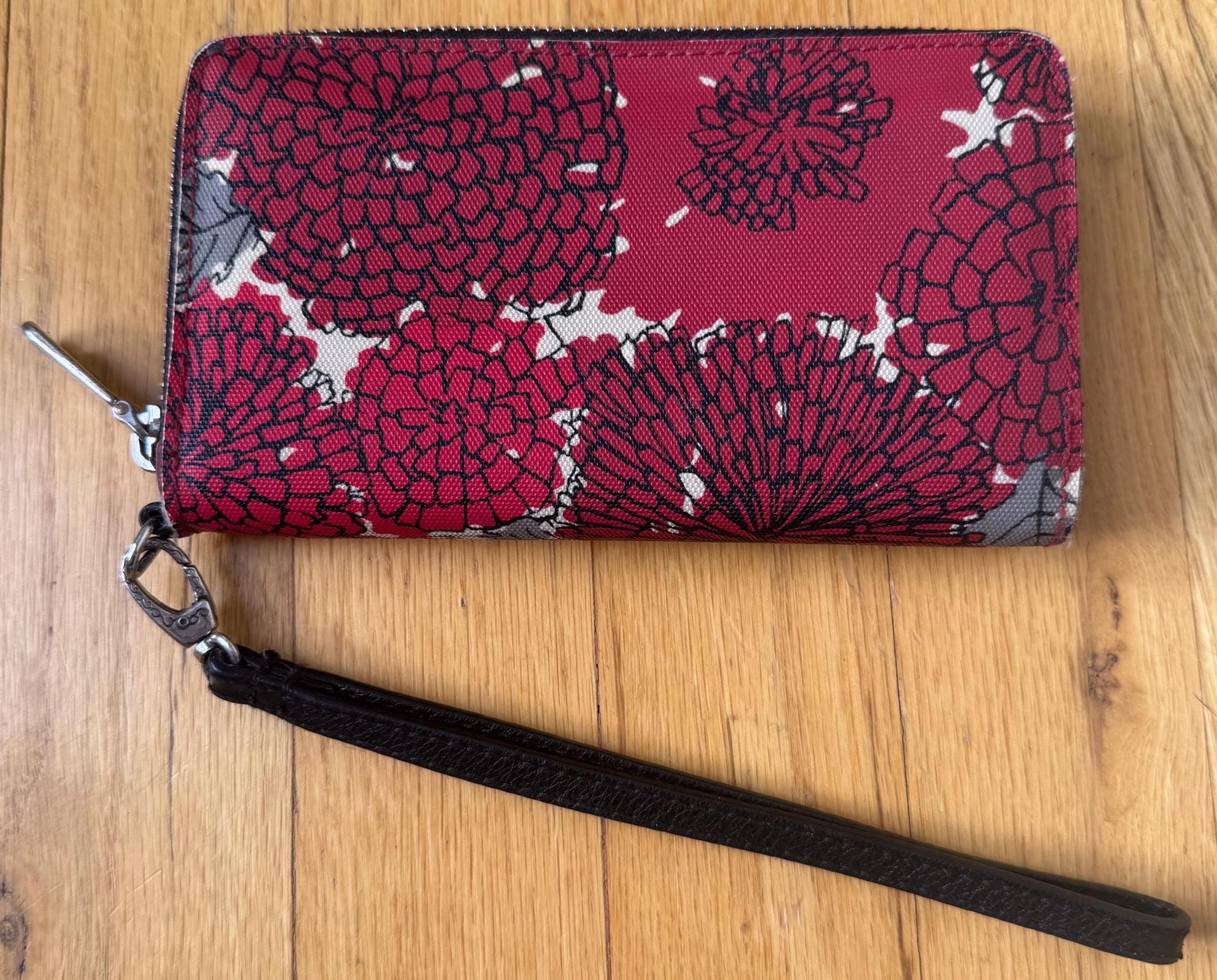 Vintage Brighton Monica Backpack Red Embossed Leather Fabric Leaf Design SOLD! Red Leather Handbag by Brighton main image 4