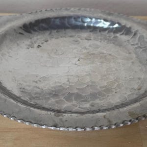 Vintage 1950s Rodney Kent Hammered Aluminum Tray with Floral Handles