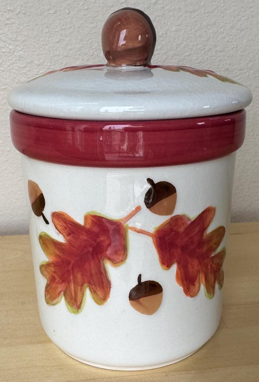 Vintage Hallmark Autumn Fall Leaves Acorns Ceramic Canister With Lid - Etsy