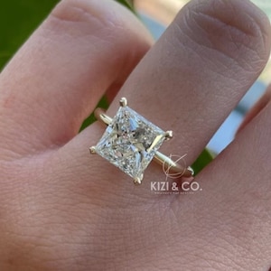 2 CT Princess Cut Lab Grown Diamond Engagement Ring, 14K Solid Yellow Gold Ring, Solitaire Ring, Stackable Ring, Proposal Ring, Gift For Her