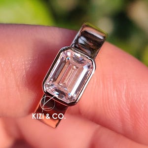 1 CT Emerald Cut Moissanite Engagement Ring, 14K Solid Gold Ring, Bezel Setting Ring, Solitaire Ring, Comfort Fit Ring, Wedding Ring For Her