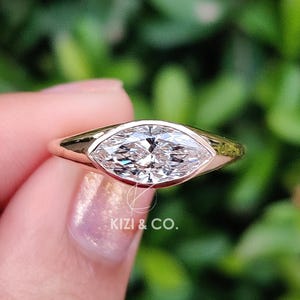 2 CT Marquise Cut Moissanite Engagement Ring, 14K Solid Yellow Gold Ring, Bezel Setting Ring, Solitaire Ring, Stackable Ring, Proposal Ring