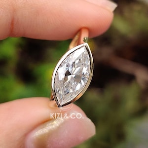 1.5 CT Marquise Moissanite Engagement Ring, 14K Solid Gold Ring, Bezel Setting Ring, Solitaire Ring, Anniversary Gift, Wedding Ring For Her