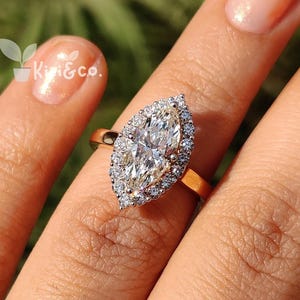 1.5 CT Marquise Cut Lab Grown Diamond Engagement Ring, 14K Solid Gold Ring, Halo Setting Ring, Wedding Ring, Stackable Ring, Gift For Her
