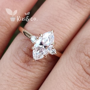 1.50 CT Marquise Cut Lab Grown Diamond Engagement Ring, 14K Solid Gold Ring, Three stone Ring, Trilogy Ring, Wedding Ring, Anniversary Gift