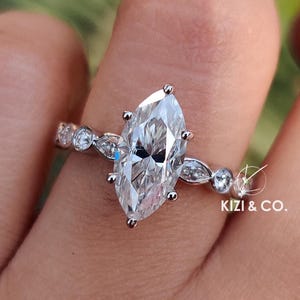 2 CT Marquise Cut Lab Grown Diamond Engagement Ring, 14K Solid Gold Ring, Hidden Halo Ring, IGI Certified Diamond Ring, CVD Diamond Ring