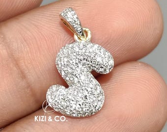 Alphabet "S" Diamond Pendant, Lab Grown Diamond Pendant For Her, Anniversary Gifts For Her, 10K/14K/18K Solid Gold Pendant