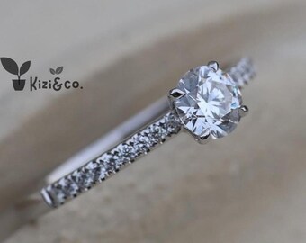 0.5 CT Round Cut Lab Grown Diamond Ring, 14K Solid White Gold Ring, Pave Diamond Ring, Proposal Ring, Promise Ring, Gift For Her, Women