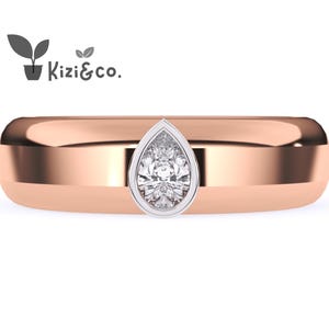 0.18 CT Pear Cut Lab Grown Diamond Engagement Ring, 14K Solid Gold Ring, Bezel Setting Ring, Two Tone Ring, Comfort Fit Ring, Wedding Ring