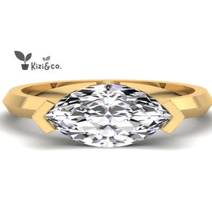 East West Ring, 1.5 CT Marquise Cut Lab Grown Diamond Ring, 14K Solid Yellow Gold Ring, Solitaire Ring, IGI Certified Diamond Ring For Women