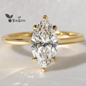 2 CT Marquise Lab Grown Diamond Engagement Ring, 14K Solid Gold Hidden Halo Ring, Wedding Ring, Stackable Ring, IGI Certified Diamond Ring