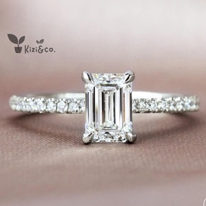 1.5 CT Emerald Cut Lab Grown Diamond Engagement Ring, 14K Solid Gold Ring, Hidden Halo Ring, Eternity Ring, Anniversary Gift, Gift For Her