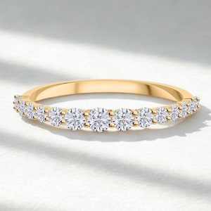 Lab Grown Diamond Ring, Stacking Gold Ring For Women, 14K Solid Gold Wedding Ring, Minimalist Half Eternity Ring Jewelry Gift For Girlfriend