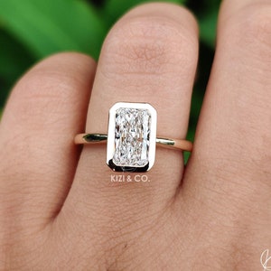 2 CT Radiant Cut Moissanite Engagement Ring, 14K Solid Yellow Gold Ring, Bezel Set Ring, Anniversary Gift, Anniversary Gift, Ring For Women