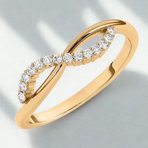 Diamond Wedding Band, Twisted Wedding Ring, Solid Yellow Gold Bridal Band, Pave Diamond Ring, Twist Eternity Ring for Women, Gift for Her