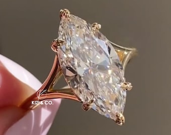 2 CT Marquise Cut Lab Grown Diamond Engagement Ring, 14K Solid Gold Ring, Split Shank Ring, Solitaire Ring, Proposal Ring, Gift For Her