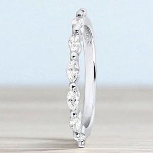 Marquise Diamond Wedding Band, Solid Gold Half Eternity Ring, Diamond Band Ring, Marquise Gold Ring, Ring For Wedding, Unique Wedding Ring