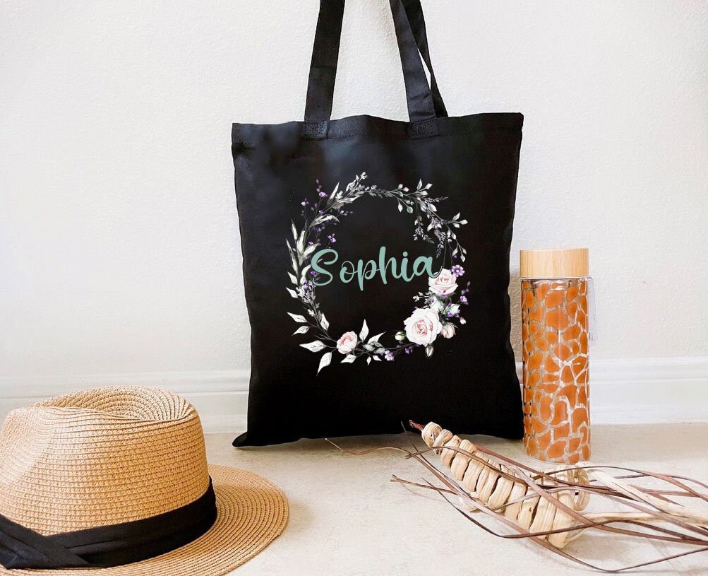 Personalized Name bag for Women & Girls purple flower of Tote Etsy