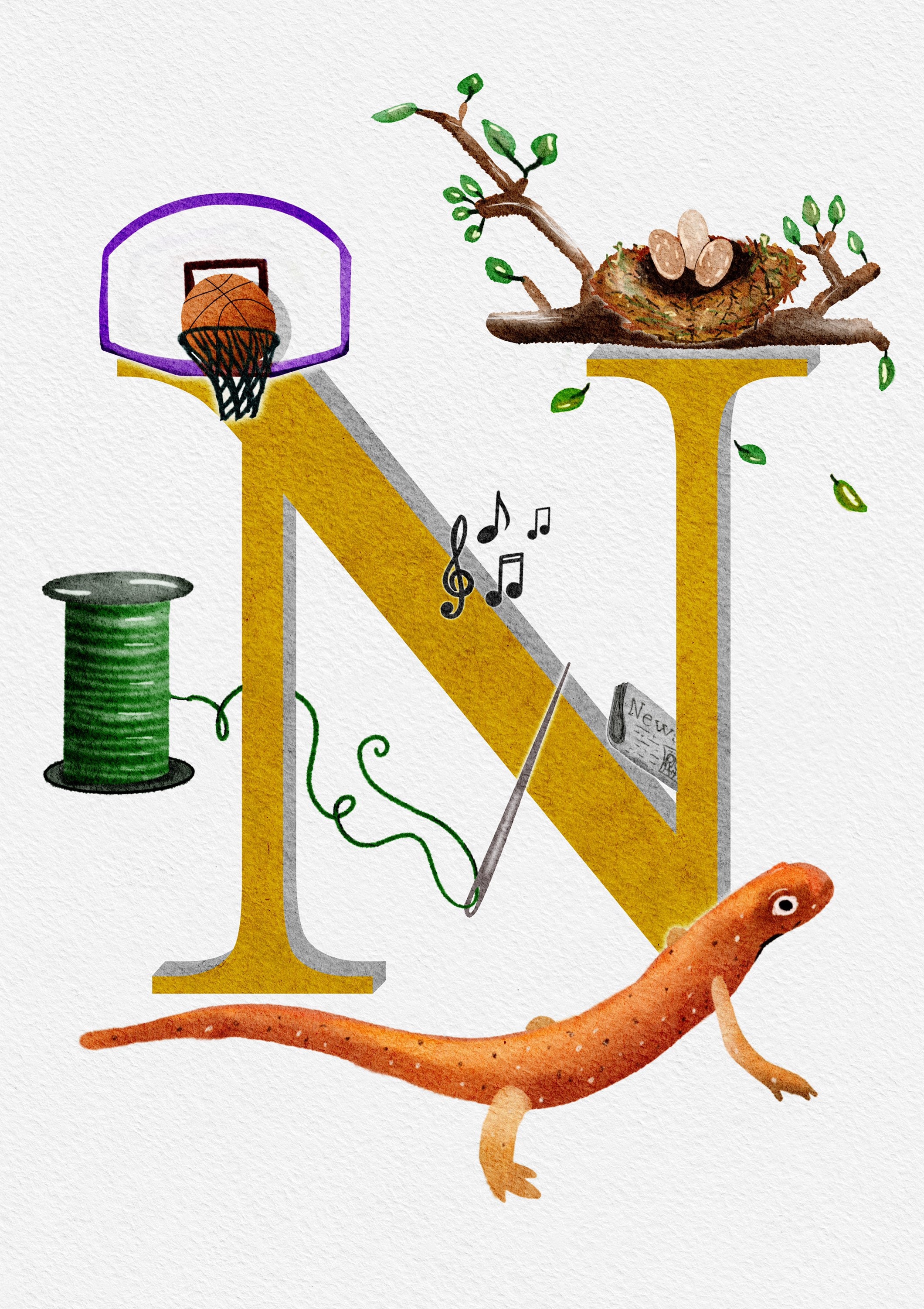Illustrated Letter N | Etsy