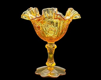 Fenton #9223 CA "Rose" Compote, Double Crimped in Colonial Amber, 1966-1975