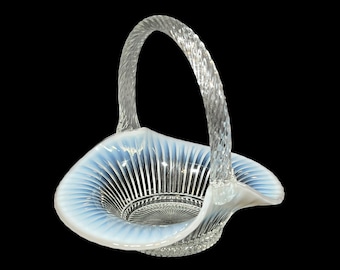 Fenton "Sheffield French Cream" Basket, Ridges Pattern and French Opalescent Glass, Brides Basket, Candy Dish, Opalescent Glass Decor