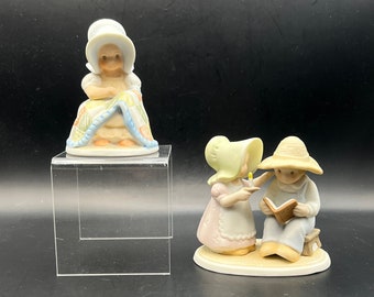 Homco Circle of Friends Figurines, Young Girl Sewing, or Boy & Girl  Reading, Vintage Home Interiors Bisque Porcelain