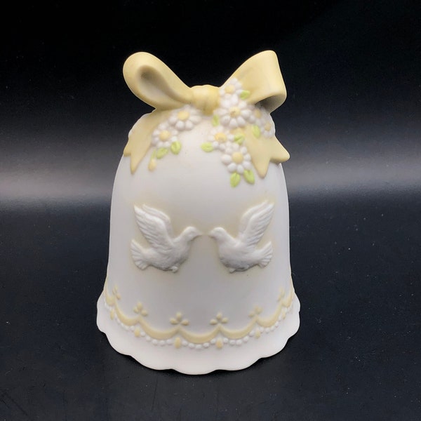 Lefton China - Christopher Collection - Bell with Doves - Cream and Yellow, Wedding or Anniversary Gift