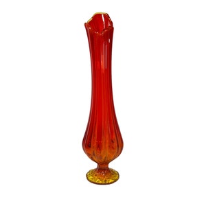 Vintage Smith Glass Ribbed Swung Vase: Mid Century Flame Orange Decor