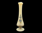 Fenton quot Blue Dogwood quot Tall Bud Vase in Cameo Satin Glass, 1980 39 s Vintage Fenton, Hand Painted