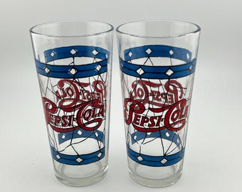Pair of Vintage Pepsi "Stained Glass" Drinking Glasses