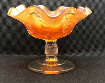 Vintage Dugan Carnival Glass Compote - "Coins Spot" Pattern in Marigold