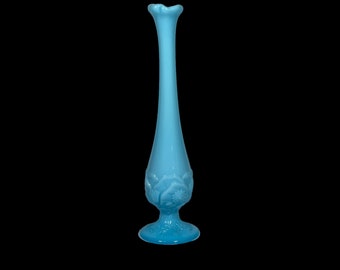 Fenton "Water Lily" Bud Vase in Blue Milk Glass, Vintage Fenton, 10", Vintage Fenton