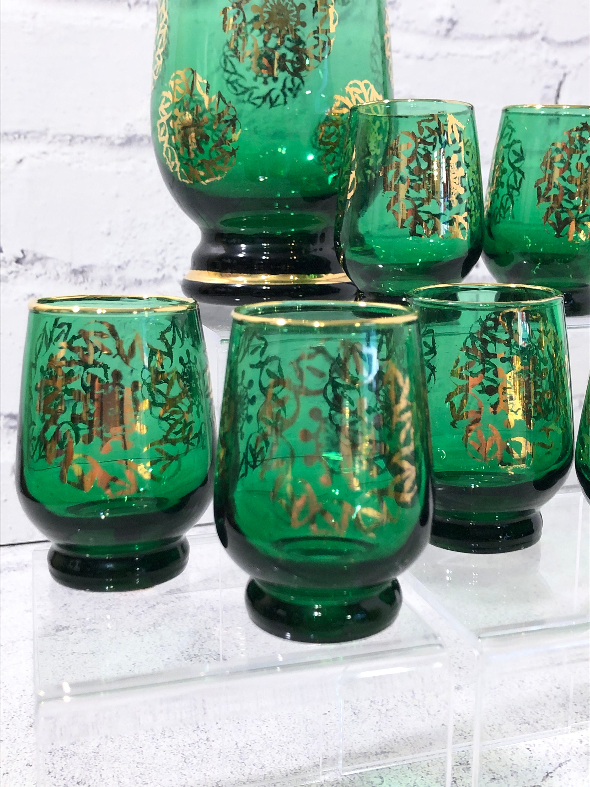 Vintage Italian Decanter Set in Emerald Green With Gold Etsy