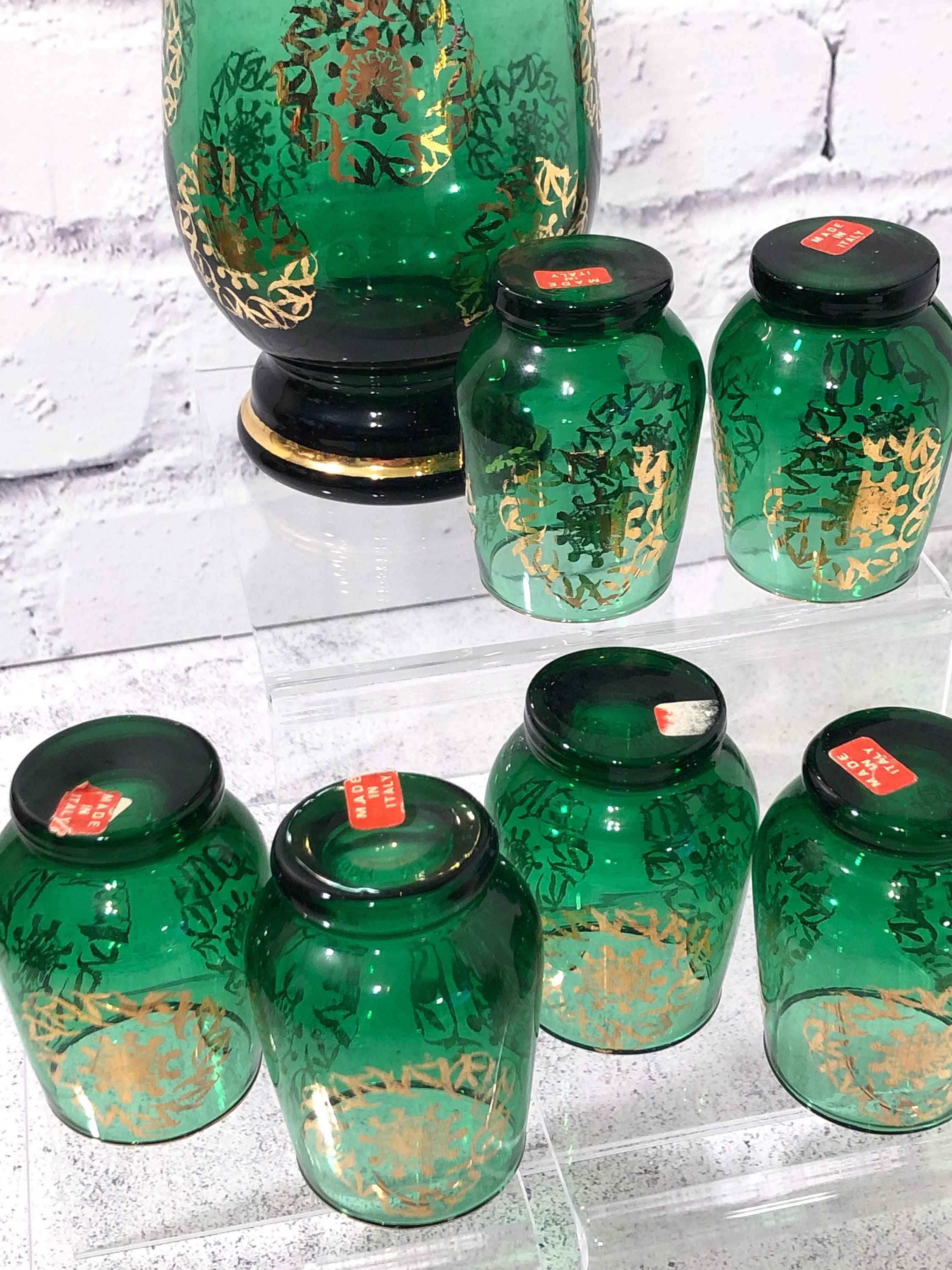 Vintage Italian Decanter Set in Emerald Green With Gold Etsy