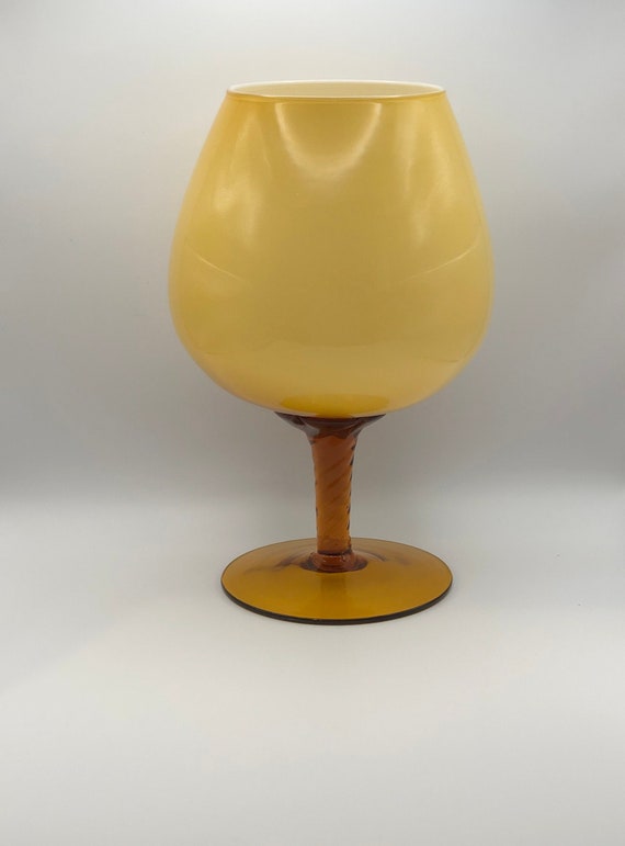 Empoli Compote Dish Covered Pedestal by Empoli Glass Italy Amber and Clear Glass Empoli Compote Dish Covered Pedestal by Empoli Glass Italy Amber and Clear Glass