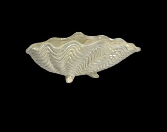 Vintage Shell Planter from Maddux of California, Iridized White Ceramic