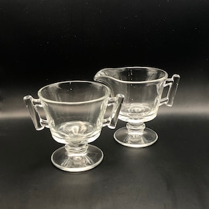 Fostoria &quot;Raleigh&quot; Footed Cream & Sugar Set - Vintage Glass