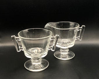 Fostoria "Raleigh" Footed Cream & Sugar Set - Vintage Glass